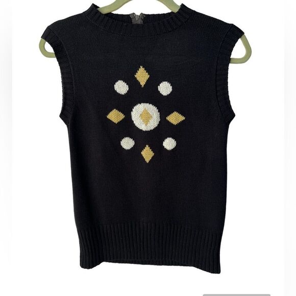 Vintage Catalina Sweater Vest Black with  Geometric Shapes Size Small - Picture 1 of 7